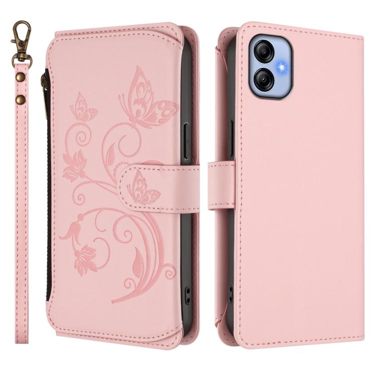 For Samsung Galaxy A04e 4G / M04 4G Butterfly Love Flower Multi-card Zipper Wallet Leather Phone Case