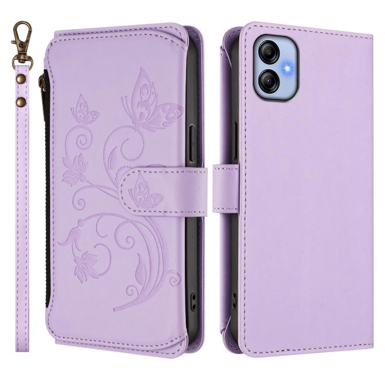 For Samsung Galaxy A04e 4G / M04 4G Butterfly Love Flower Multi-card Zipper Wallet Leather Phone Case