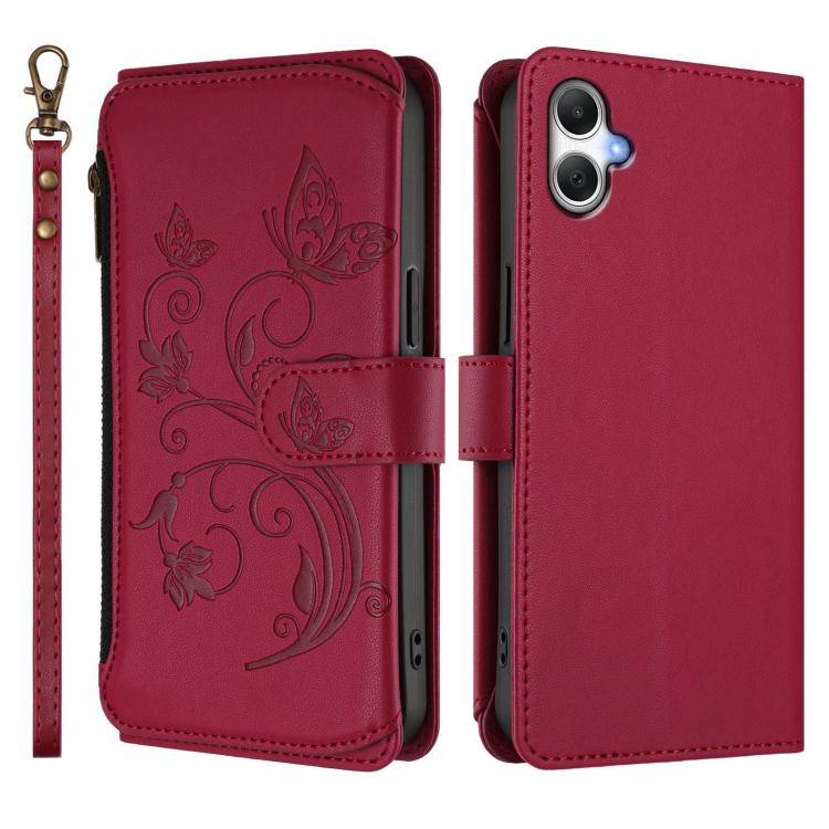For Samsung Galaxy A05 4G / M05 4G Butterfly Love Flower Multi-card Zipper Wallet Leather Phone Case