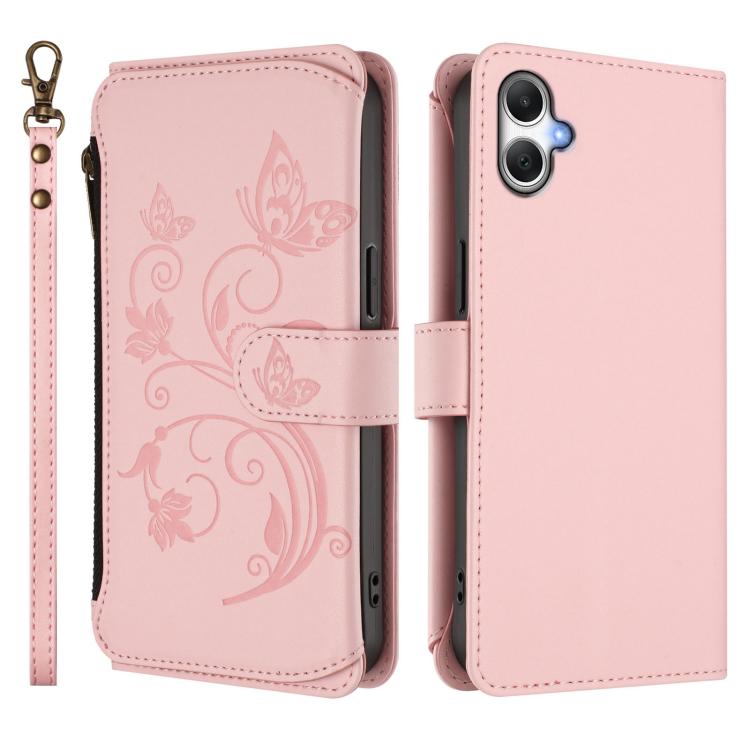For Samsung Galaxy A05 4G / M05 4G Butterfly Love Flower Multi-card Zipper Wallet Leather Phone Case