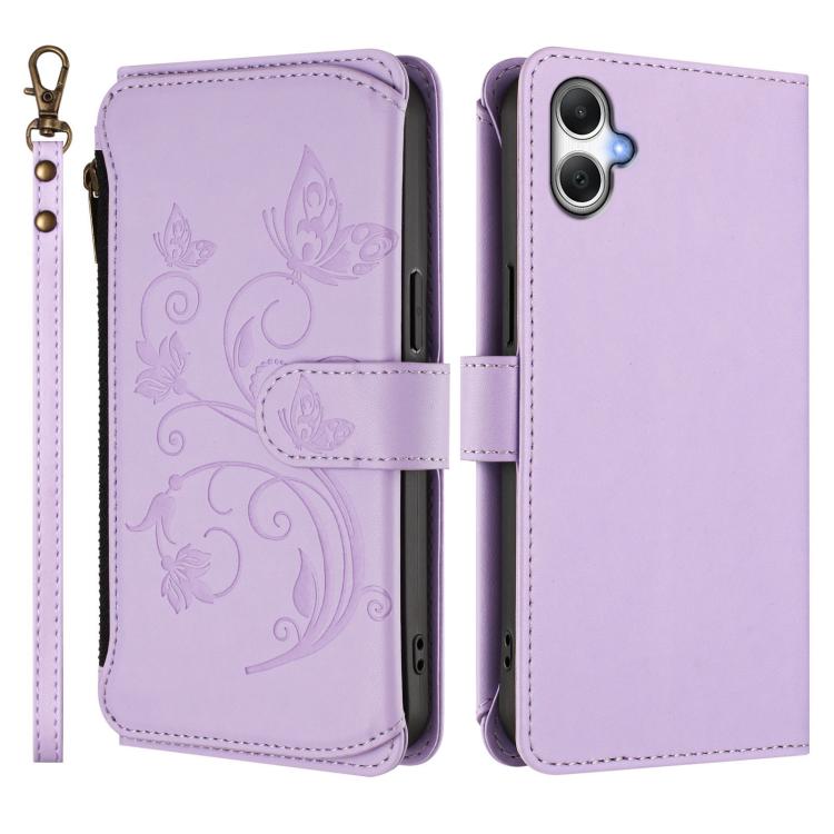 For Samsung Galaxy A05 4G / M05 4G Butterfly Love Flower Multi-card Zipper Wallet Leather Phone Case