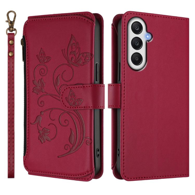 For Samsung Galaxy A05s 4G / F14 4G Butterfly Love Flower Multi-card Zipper Wallet Leather Phone Case