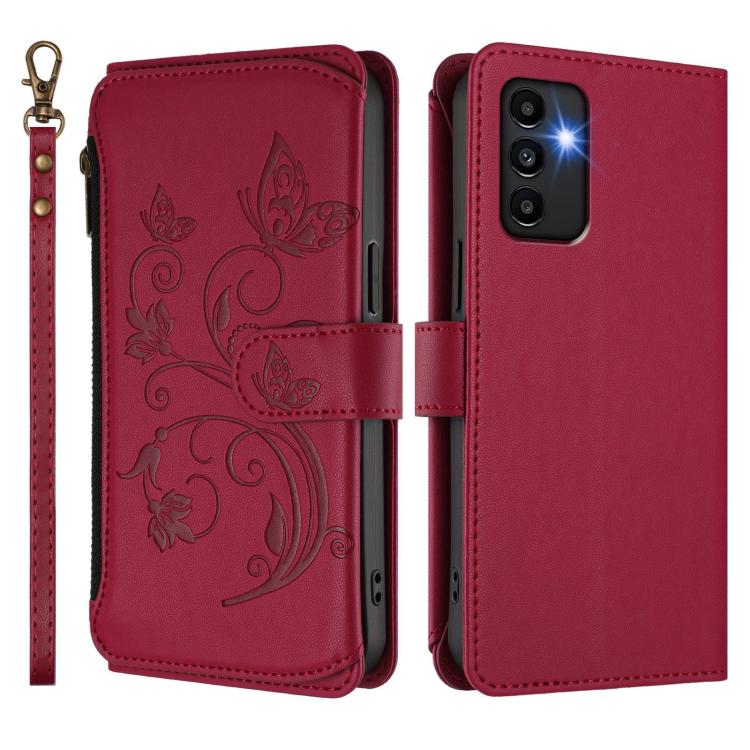 For Samsung Galaxy A13 4G / 5G / A04 4G Butterfly Love Flower Multi-card Zipper Wallet Leather Phone Case