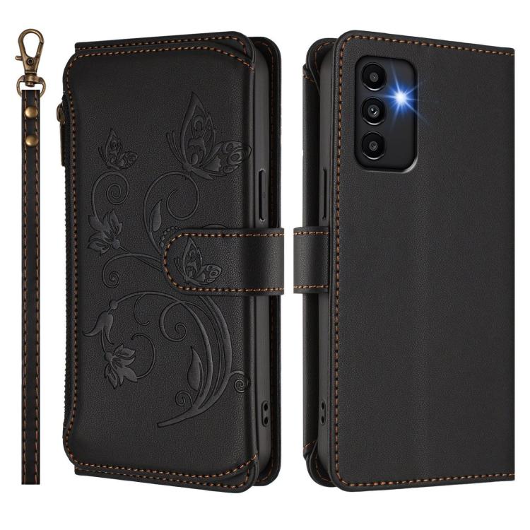 For Samsung Galaxy A13 4G / 5G / A04 4G Butterfly Love Flower Multi-card Zipper Wallet Leather Phone Case
