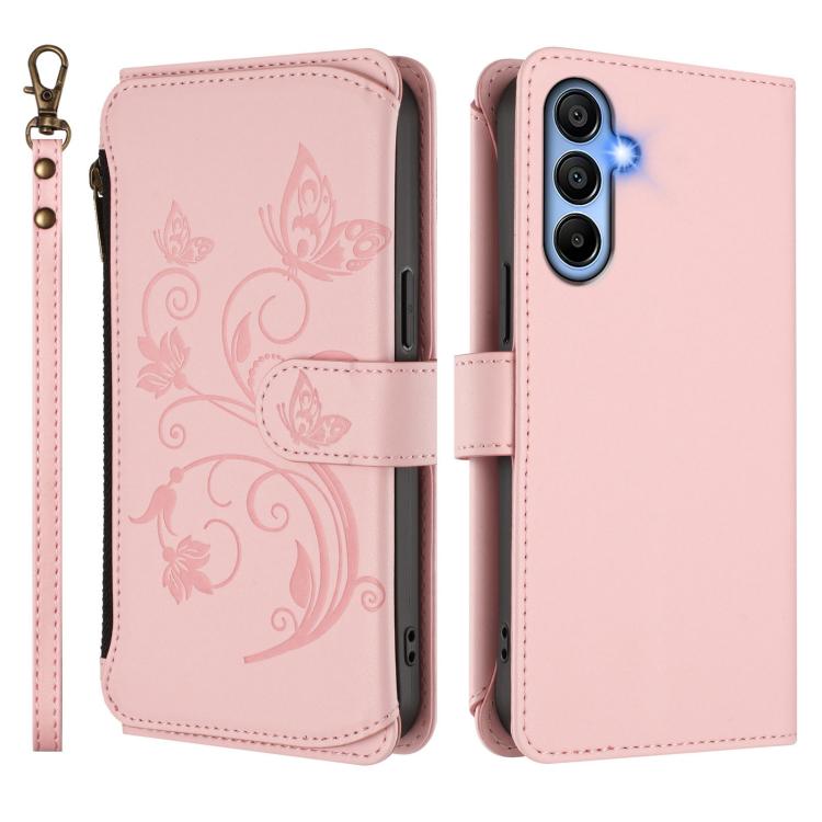 For Samsung Galaxy A15 4G / 5G Butterfly Love Flower Multi-card Zipper Wallet Leather Phone Case