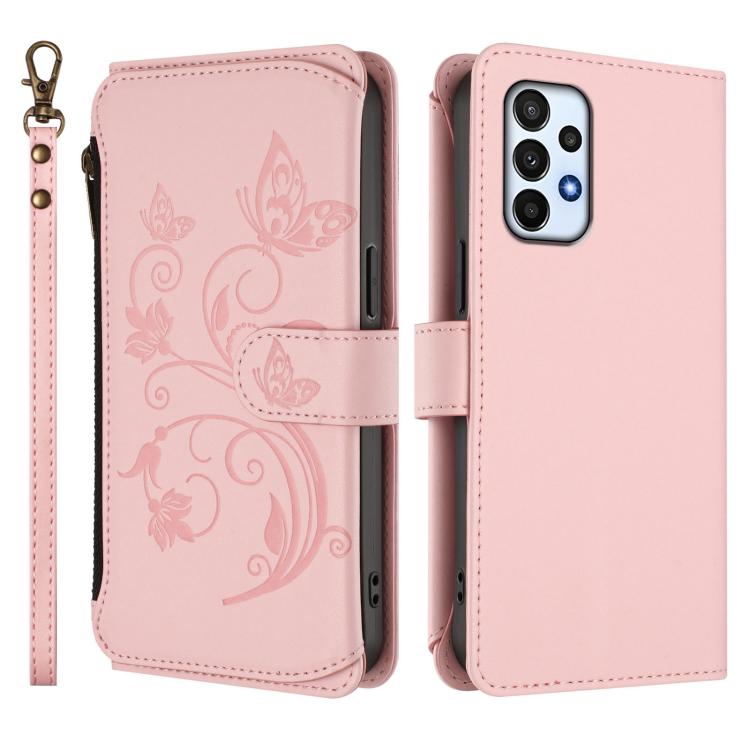 For Samsung Galaxy A23 4G / 5G / M23 5G Butterfly Love Flower Multi-card Zipper Wallet Leather Phone Case