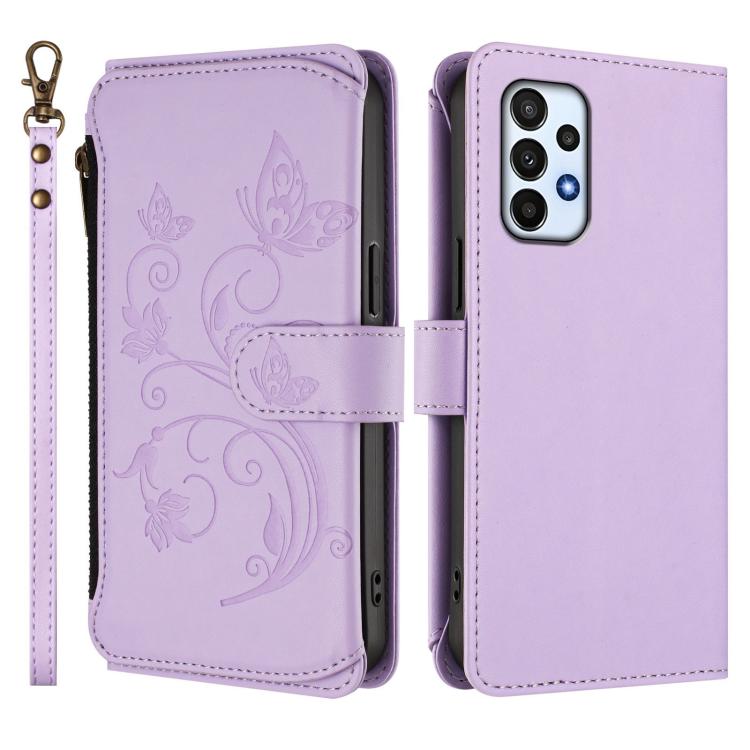 For Samsung Galaxy A23 4G / 5G / M23 5G Butterfly Love Flower Multi-card Zipper Wallet Leather Phone Case