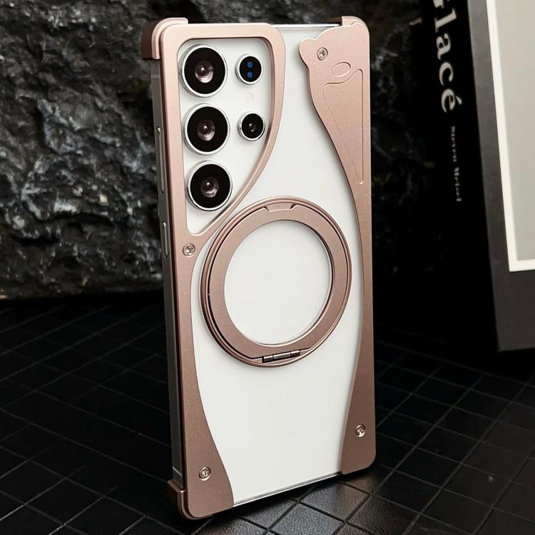 For Samsung Galaxy S24 Ultra 5G Metal Frameless 360 Degree Rotation Holder MagSafe Transparent Phone Case