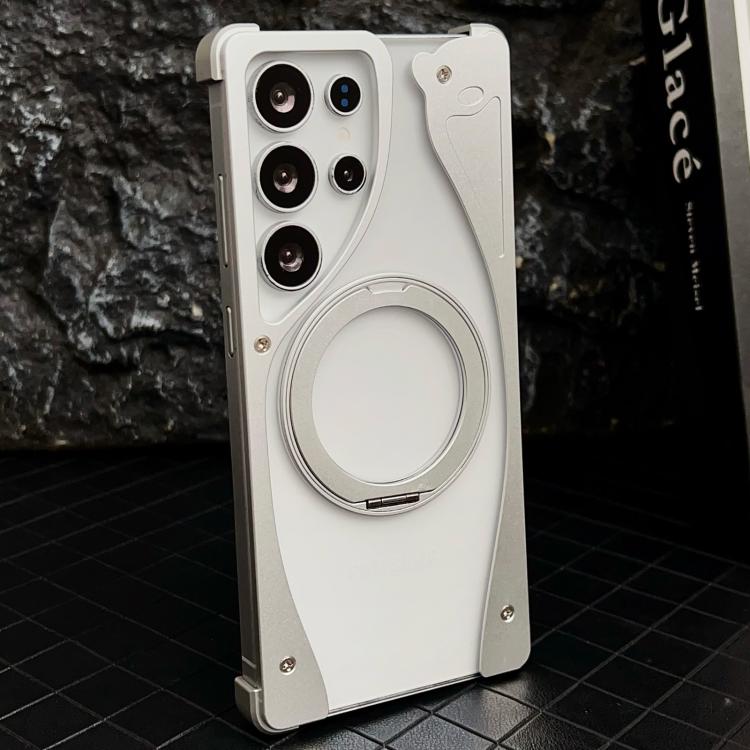 For Samsung Galaxy S23 Ultra 5G Metal Frameless 360 Degree Rotation Holder MagSafe Transparent Phone Case
