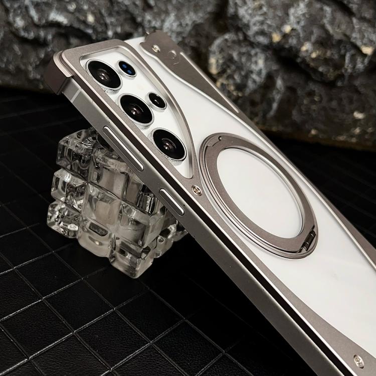 For Samsung Galaxy S23 Ultra 5G Metal Frameless 360 Degree Rotation Holder MagSafe Transparent Phone Case