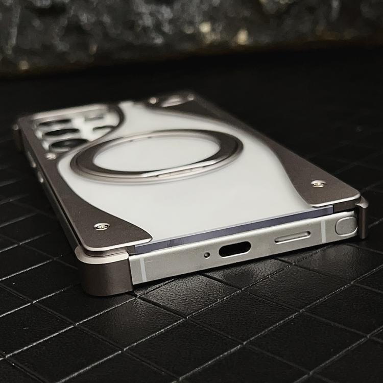 For Samsung Galaxy S24 Ultra 5G Metal Frameless 360 Degree Rotation Holder MagSafe Transparent Phone Case