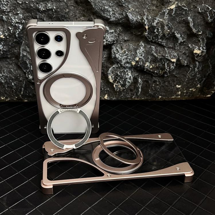 For Samsung Galaxy S24 Ultra 5G Metal Frameless 360 Degree Rotation Holder MagSafe Transparent Phone Case