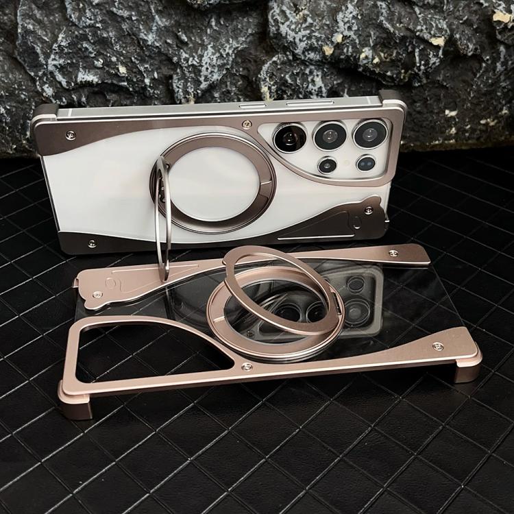 For Samsung Galaxy S23 Ultra 5G Metal Frameless 360 Degree Rotation Holder MagSafe Transparent Phone Case