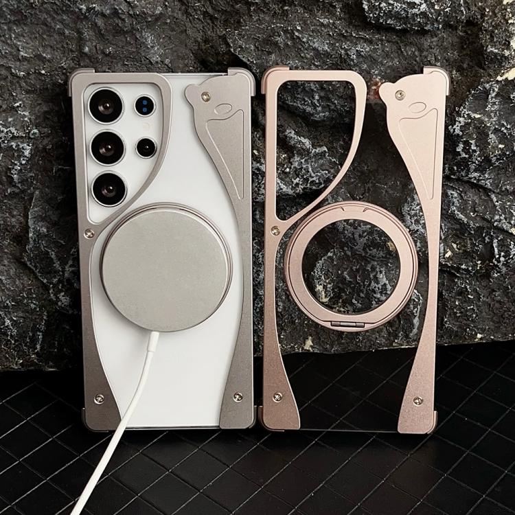 For Samsung Galaxy S25 Ultra 5G Metal Frameless 360 Degree Rotation Holder MagSafe Transparent Phone Case