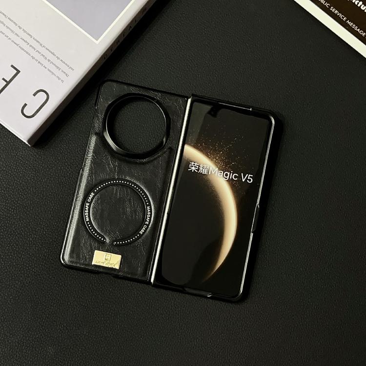 For Honor Magic V5 Crazy Horse Pattern MagSafe Magnetic Phone Case