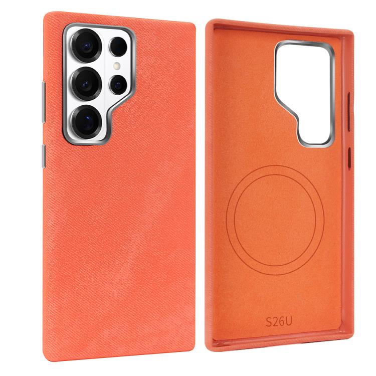 For Galaxy S26 Ultra 5G VIETAO Retro Denim Texture PU Leather MagSafe Phone Case