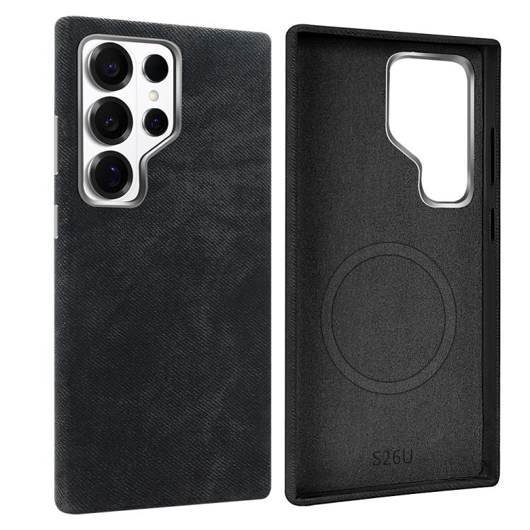 For Galaxy S26 Ultra 5G VIETAO Retro Denim Texture PU Leather MagSafe Phone Case