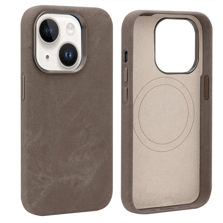 For iPhone 15 VIETAO Retro Denim Texture PU Leather MagSafe Phone Case