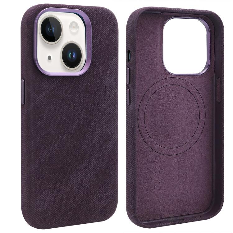 For iPhone 15 VIETAO Retro Denim Texture PU Leather MagSafe Phone Case
