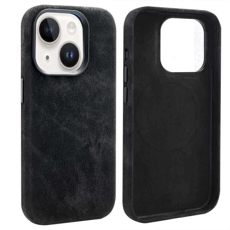 For iPhone 15 VIETAO Retro Denim Texture PU Leather MagSafe Phone Case