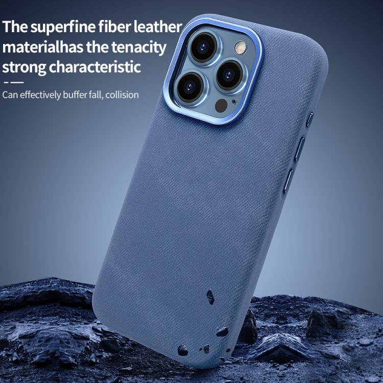 For iPhone 15 VIETAO Retro Denim Texture PU Leather MagSafe Phone Case