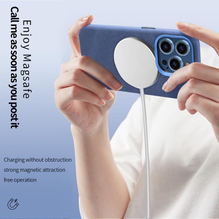 For iPhone 15 VIETAO Retro Denim Texture PU Leather MagSafe Phone Case