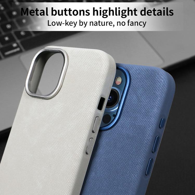 For iPhone 15 VIETAO Retro Denim Texture PU Leather MagSafe Phone Case