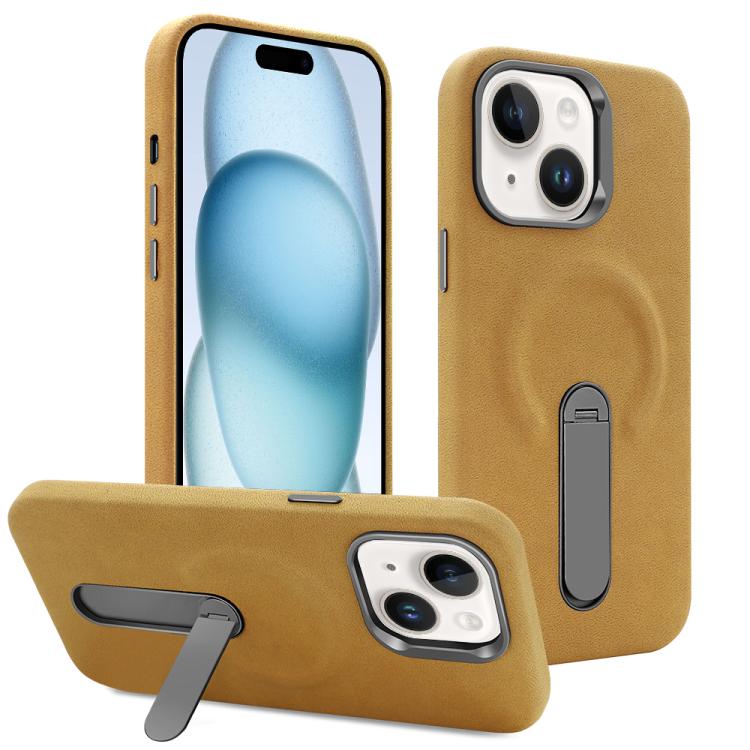 For iPhone 15 VIETAO Suede MagSafe PU Leather Phone Case with Holder