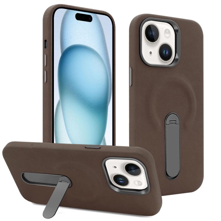For iPhone 15 VIETAO Suede MagSafe PU Leather Phone Case with Holder