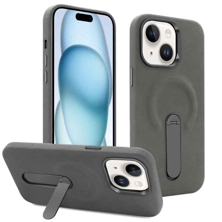 For iPhone 15 VIETAO Suede MagSafe PU Leather Phone Case with Holder