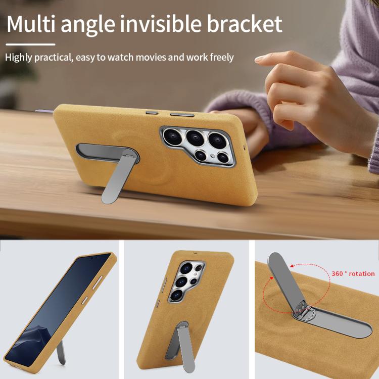 For Samsung Galaxy S24 Ultra 5G VIETAO Suede MagSafe PU Leather Phone Case with Holder