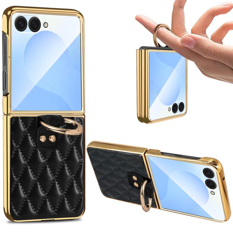 For Samsung Galaxy Z Flip7 VIETAO Diamond Pattern Metal Ring PU Leather Phone Case