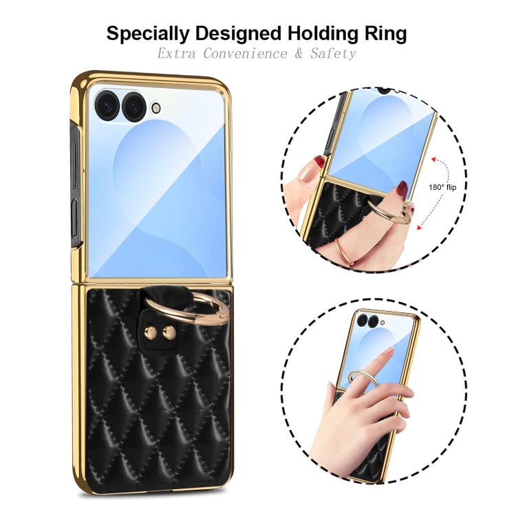 For Samsung Galaxy Z Flip7 VIETAO Diamond Pattern Metal Ring PU Leather Phone Case
