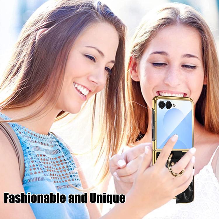 For Samsung Galaxy Z Flip7 VIETAO Diamond Pattern Metal Ring PU Leather Phone Case