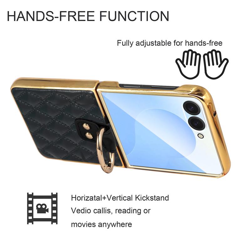 For Samsung Galaxy Z Flip7 VIETAO Diamond Pattern Metal Ring PU Leather Phone Case