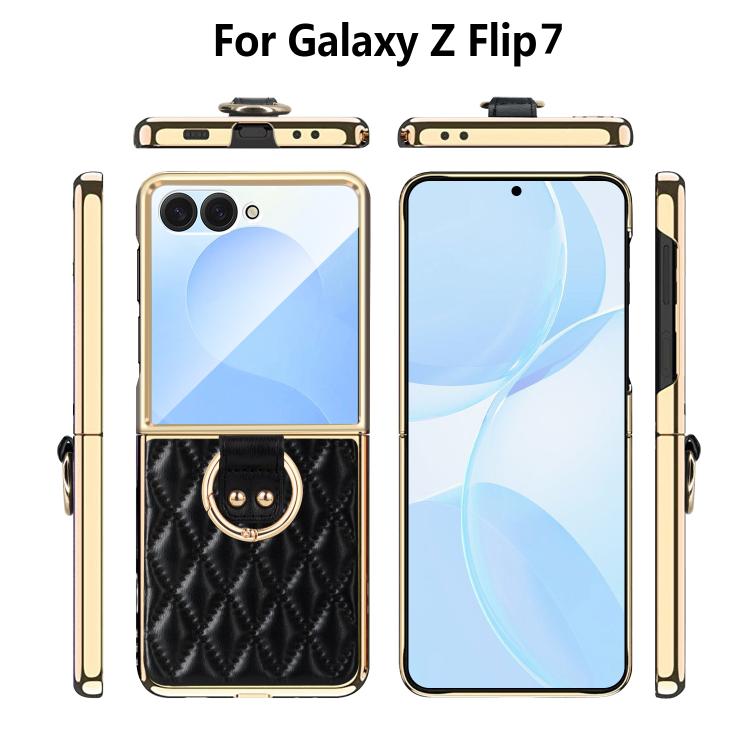 For Samsung Galaxy Z Flip7 VIETAO Diamond Pattern Metal Ring PU Leather Phone Case