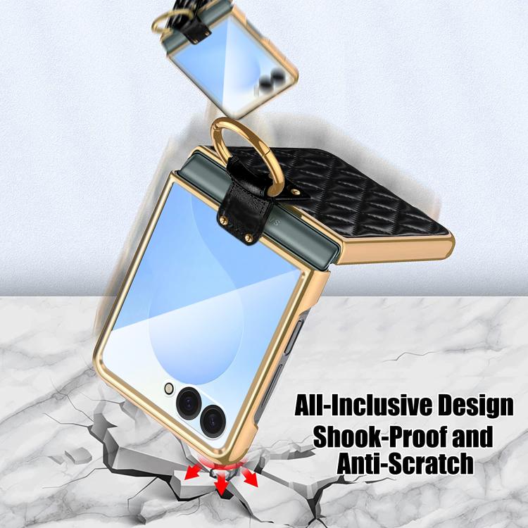 For Samsung Galaxy Z Flip7 VIETAO Diamond Pattern Metal Ring PU Leather Phone Case