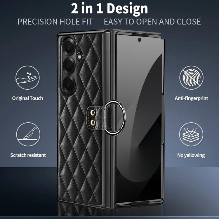 For Samsung Galaxy Z Fold7 VIETAO Diamond Pattern Metal Ring PU Leather Phone Case
