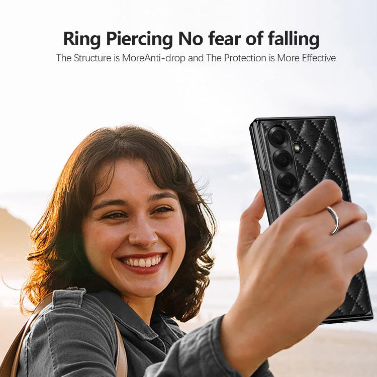 For Samsung Galaxy Z Fold7 VIETAO Diamond Pattern Metal Ring PU Leather Phone Case