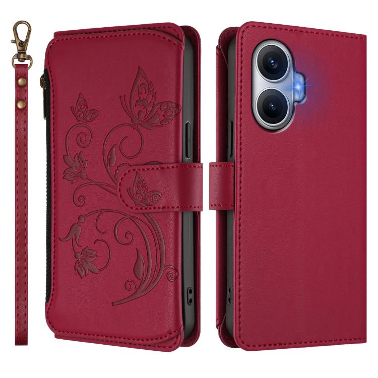 For Redmi Turbo 4 Pro / Poco F7 Butterfly Love Flower Multi-card Zipper Wallet Leather Phone Case