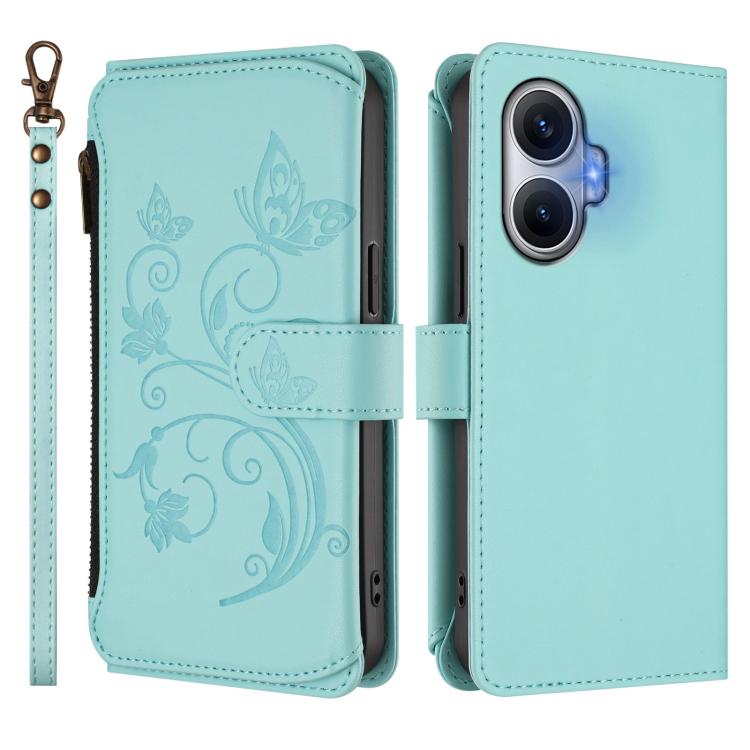 For Redmi Turbo 4 Pro / Poco F7 Butterfly Love Flower Multi-card Zipper Wallet Leather Phone Case