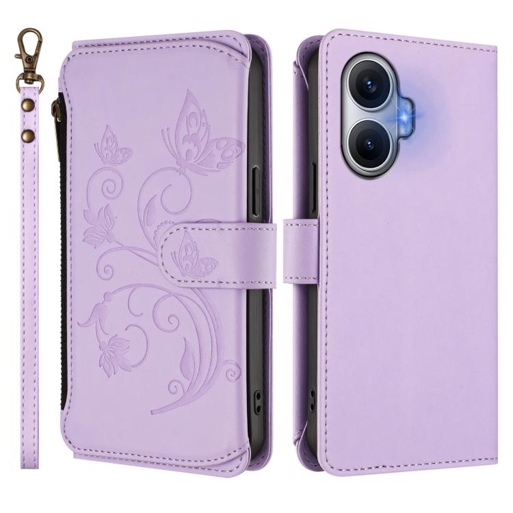 For Redmi Turbo 4 Pro / Poco F7 Butterfly Love Flower Multi-card Zipper Wallet Leather Phone Case
