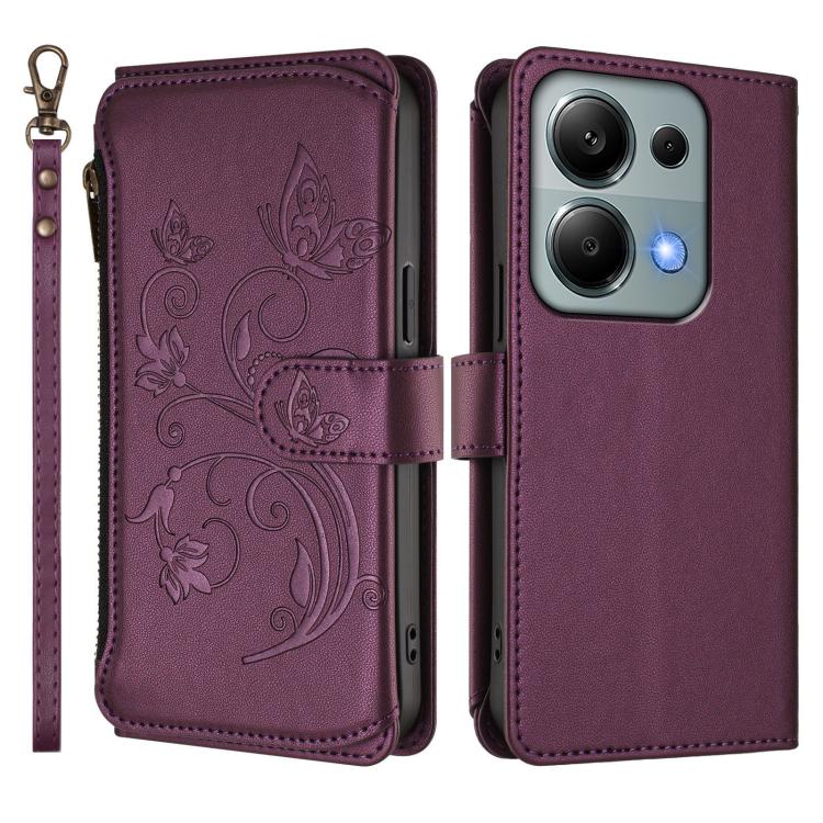 For Redmi Note 14S 4G / Note 13 Pro 4G Butterfly Love Flower Multi-card Zipper Wallet Leather Phone Case