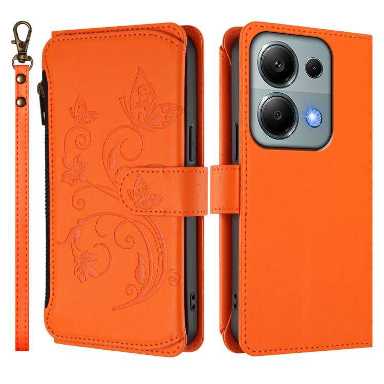 For Redmi Note 14S 4G / Note 13 Pro 4G Butterfly Love Flower Multi-card Zipper Wallet Leather Phone Case