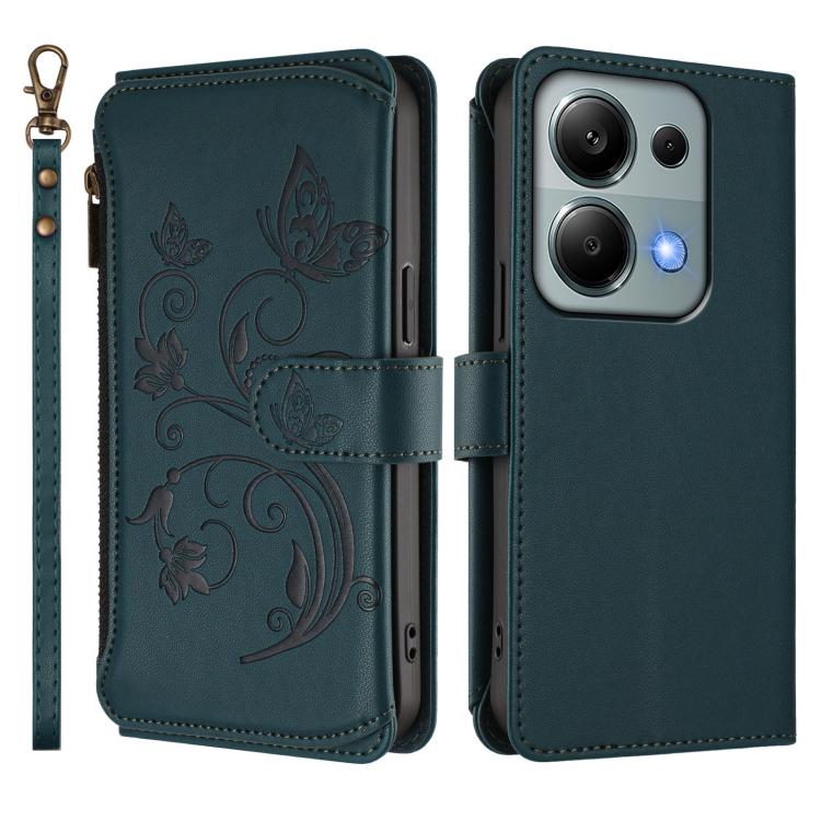 For Redmi Note 14S 4G / Note 13 Pro 4G Butterfly Love Flower Multi-card Zipper Wallet Leather Phone Case