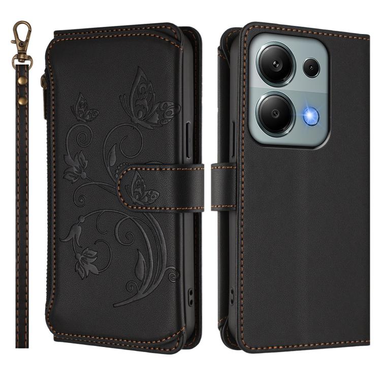For Redmi Note 14S 4G / Note 13 Pro 4G Butterfly Love Flower Multi-card Zipper Wallet Leather Phone Case