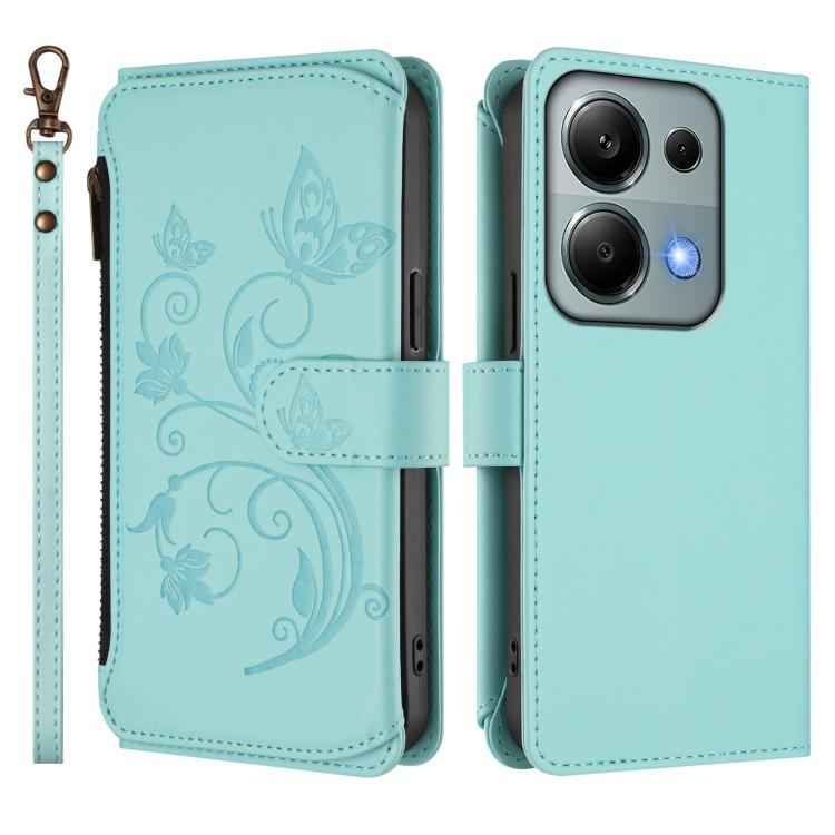 For Redmi Note 14S 4G / Note 13 Pro 4G Butterfly Love Flower Multi-card Zipper Wallet Leather Phone Case