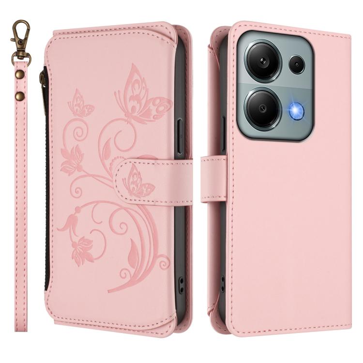 For Redmi Note 14S 4G / Note 13 Pro 4G Butterfly Love Flower Multi-card Zipper Wallet Leather Phone Case