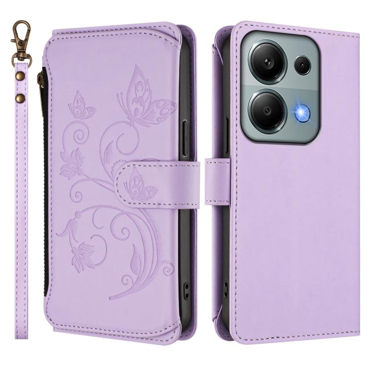 For Redmi Note 14S 4G / Note 13 Pro 4G Butterfly Love Flower Multi-card Zipper Wallet Leather Phone Case