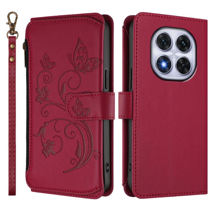 For Redmi Note 14 Pro 4G Butterfly Love Flower Multi-card Zipper Wallet Leather Phone Case